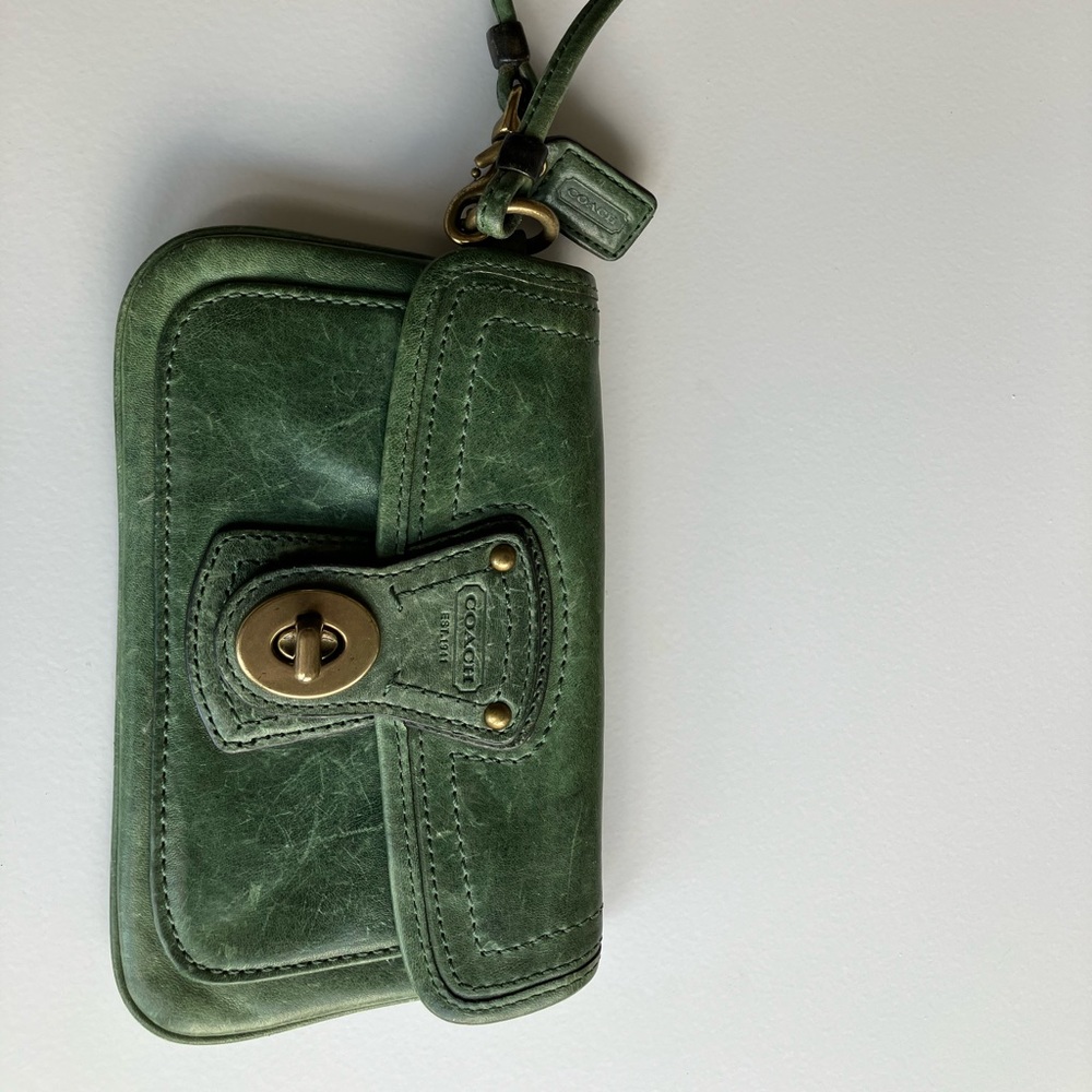 Coach Wristlet - Green Leather